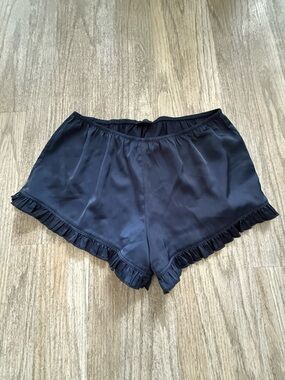 Silky Ruffle Trim Women’s Lounge Shorts - Navy